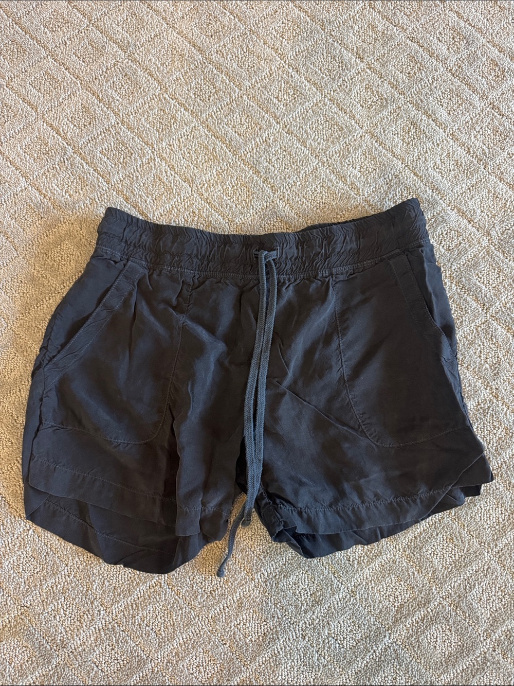 Hard Tail Black Layered Hem Athletic Shorts with Drawstring